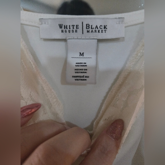 White House Black Market Cream Satin Lace Top - Picture 3 of 3